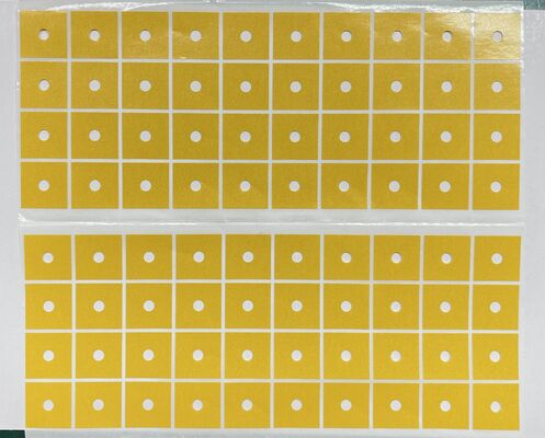 Die-Cut Square PET Double Sided Tape with Center Positioning Holes, High Tack Acrylic Adhesive, Yellow Release Liner for Industrial Assembly & Automated Mounting